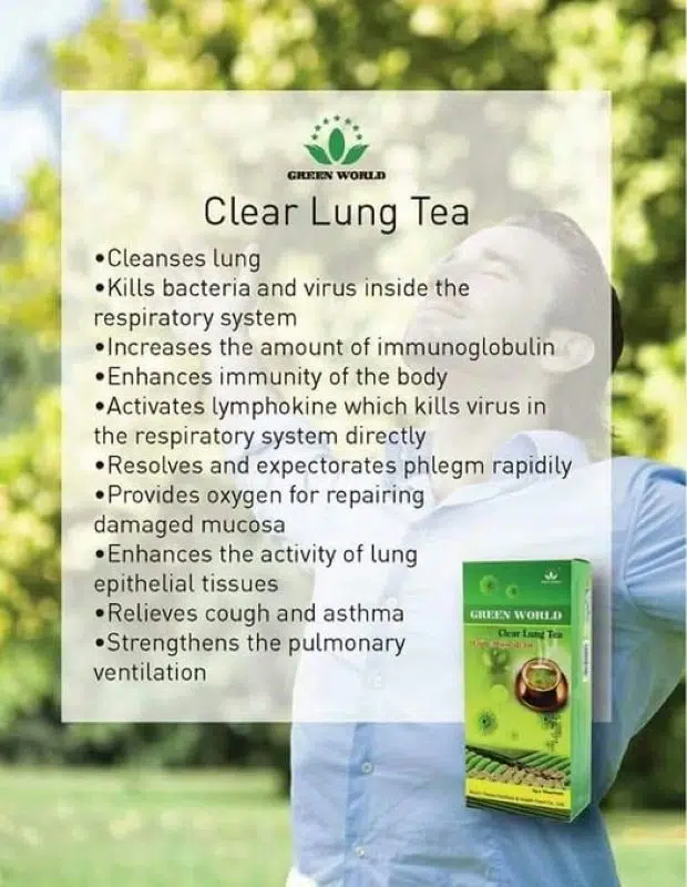 Green World Clear Lung Tea 4G × 16 Sachets Green World Clear Lung Tea – Detox Lung Support and Immune-Boosting Herbal Tea