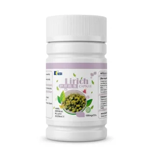 Kedi Lirich Capsule front label showing 100% herbal plant extract liver and digestive wellness supplement, 500 mg, 30 capsules.