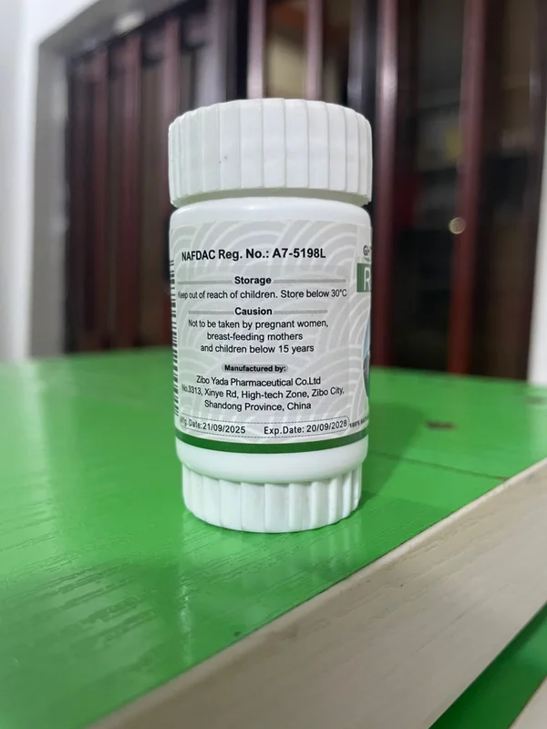 Ght Reodoe Capsules – Herbal Vitality And Men'S Wellness Supplement GHT Reodoe Capsules back label showing storage instructions, caution for pregnant women and children, manufacturer Zibo Yada Pharmaceutical Co. Ltd, NAFDAC A7‑5198L.