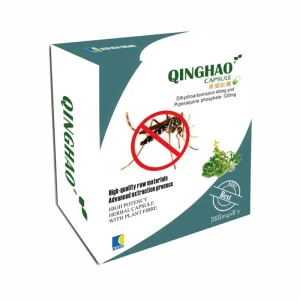 Kedi Qinghao Capsule pack showing 青蒿胶囊 Artemisinin-based antimalarial medicine with Dihydroartemisinin 40mg and Piperaquine Phosphate 320mg, 8 capsules per pack, NAFDAC 04-2077, by Kedi Healthcare Nigeria.