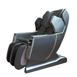 Kedi VIP Massage Chair charcoal grey full body zero gravity electric massage chair in upright seated position showing headrest, shoulder area, calf airbags, footrest, gold accent stripe and side control panel, available at Green World Herbal Supplements Store Nigeria.