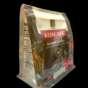 Kedicafe Kedi Ginseng Coffee front bag showing premium instant coffee energy beverage with Ginseng extract, 18g per sachet, 20 sachets per bag, by Kedi Healthcare Industries Nigeria, available at Green World Herbal Supplements Store.